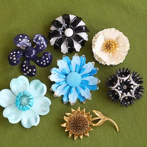 Vintage 60s Retro Colorful Flower Brooches Pins, Sold Individually