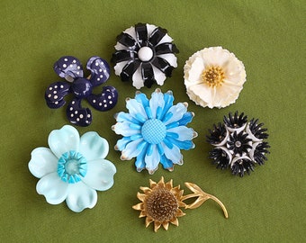 Vintage 60s Retro Colorful Flower Brooches Pins, Sold Individually