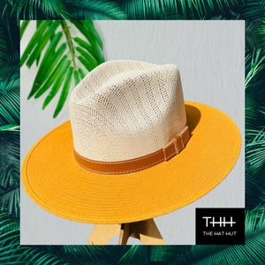 Cappello misto a tesa larga e piatta, giallo