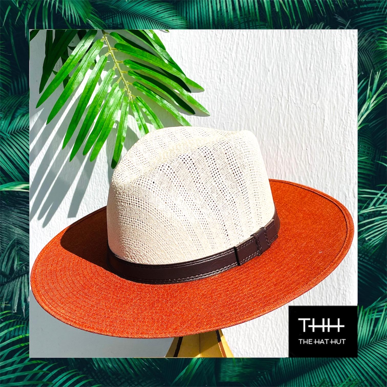 Panama Hatters Large Orange & Beige 100% Straw Sun Hat Woven Brim Oahu - Panama Fedora Straw Hat | Artesano – www.artesano.net main image 3