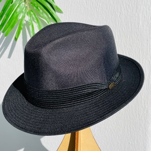 Short Brim Linen Fedora Black Hat