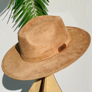 Wide Brim Faux Suede Hat Tan