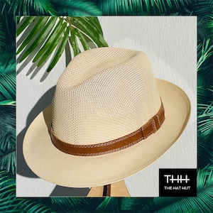 Cappello Fedora a tesa corta in misto cotone color crema