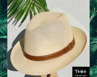 Fedora a tesa corta in misto cotone color crema
