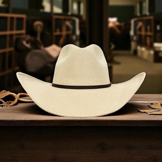 Cream cowboy wide brim Hat with Brown Band Lane Cowboy Hat | Stylish Women main image 3