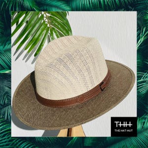 Flacher Krempe Gemischter Leinen Fedora Hut Khaki