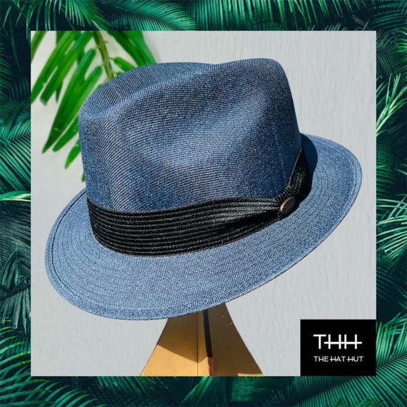 Short Brim Linen Fedora Navy Blue Hat - Etsy display picture 2