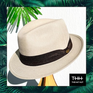 Short Brim Linen Fedora Beige Hat