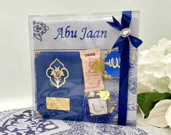 Personalized Prayer Mat Gift Set: Yaseen, Tasbih, Islamic Favors