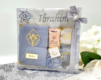 Coffret cadeau pour l'Aïd musulman, tapis de prière personnalisé, coffret cadeau islamique, tapis de prière, cadeau Yaseen Tasbih, cadeaux d'anniversaire, cadeau ramadan, cadeaux Ameen