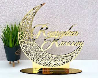 Acrylic Ramadan Kareem Decor: Gold Crescent Moon, Islamic Gift