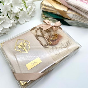 Personalisierte Sajadah Islamische Geschenkbox, Benutzerdefinierte Gebetsteppich, Muslimischer Geburtstagsgeschenk, Ramadan Eid Geschenk, Nikkah Gefälligkeiten, Ameen Geschenke