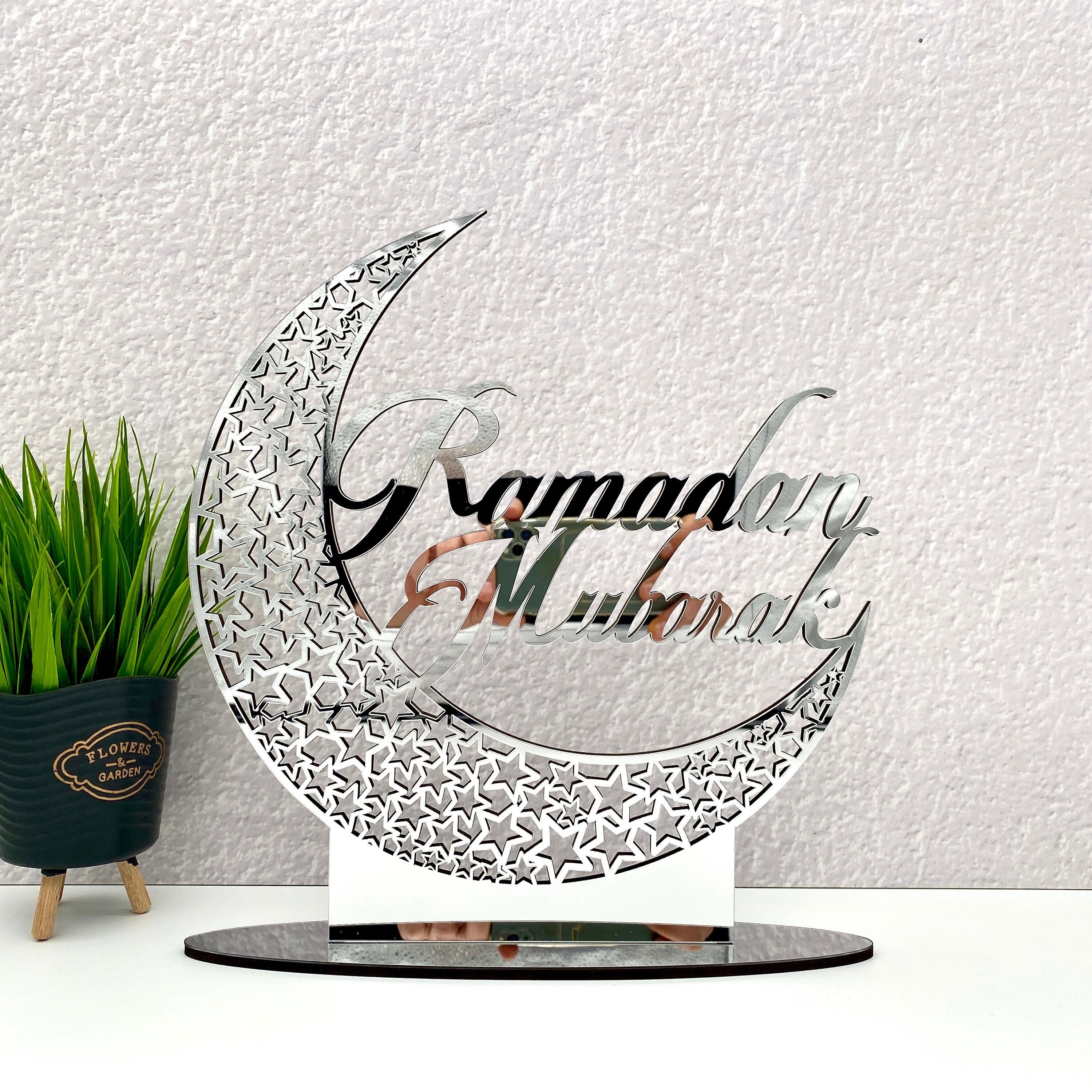 Aodebiao Acrylic Ramadan Decorations Islamic Eid Mubarak Kareem Table Sign Moon Hollow Star Ornament Muslim Party Tabletop Decor Home Art Craft Decor
