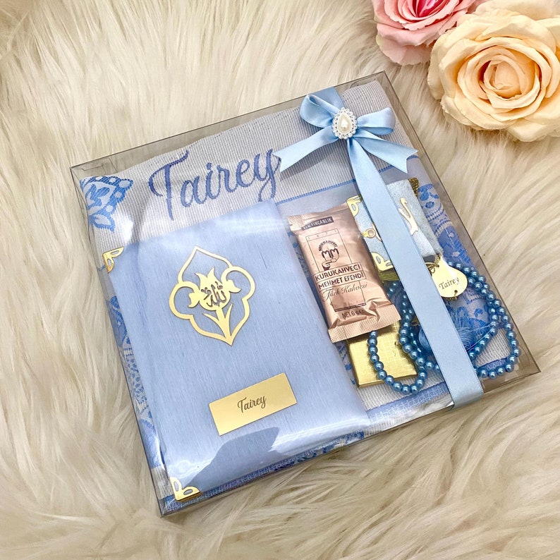 Islamic Ramadan Eid Gift Set, Personalized Prayer Mat, Prayer Rug Islam, Dua Book Gifts, Muslim Favors, Wedding Favors, Bismillah Favors