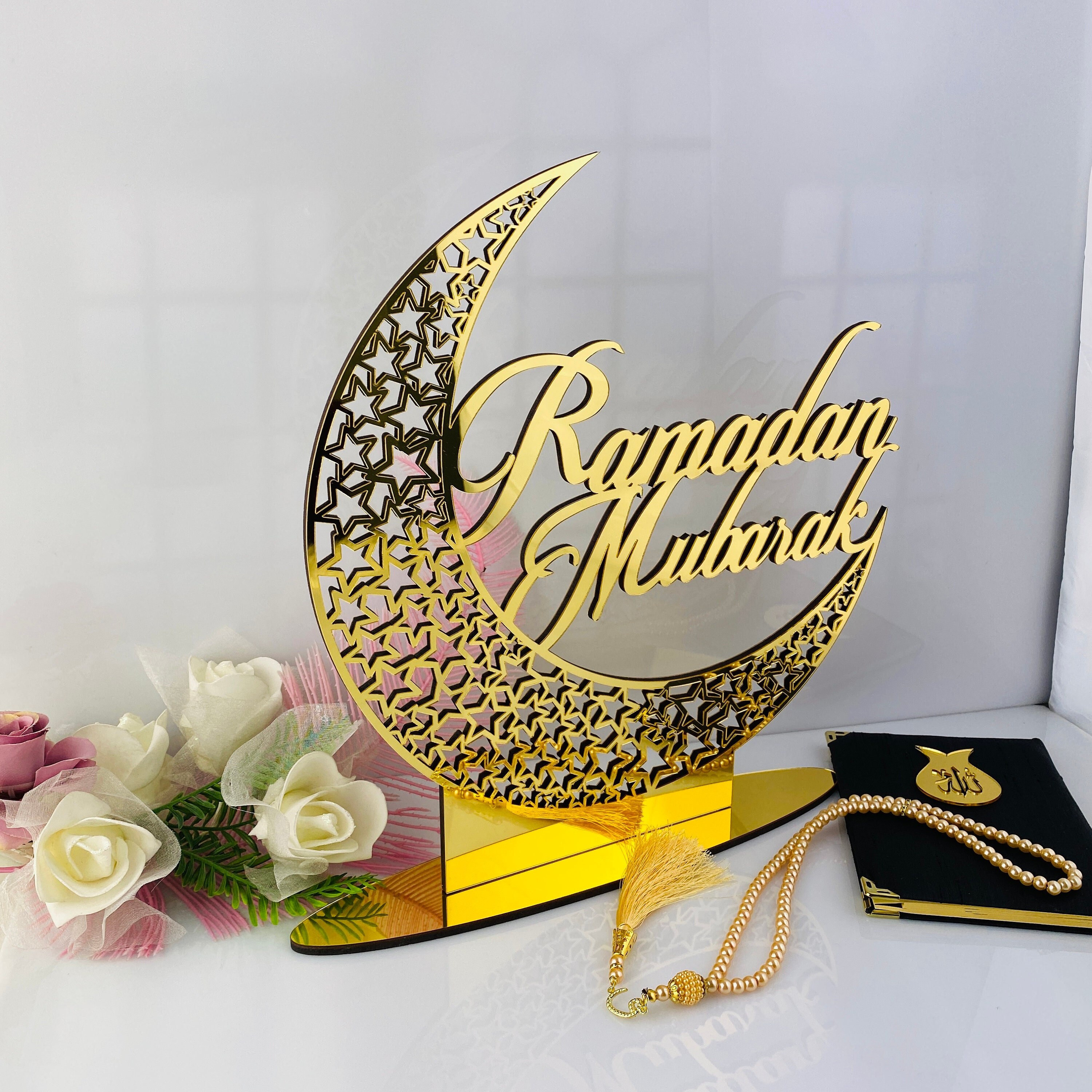 Decoración de Ramadán, decoración dorada con lámpara de ambre , adorno  acrílico Eid Mubarak para suministros musulmana, A Sunnimix Lámpara de  Ramadán Mubarak