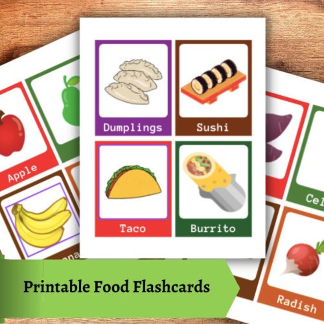 60 Printable Food Flash Cards - Etsy