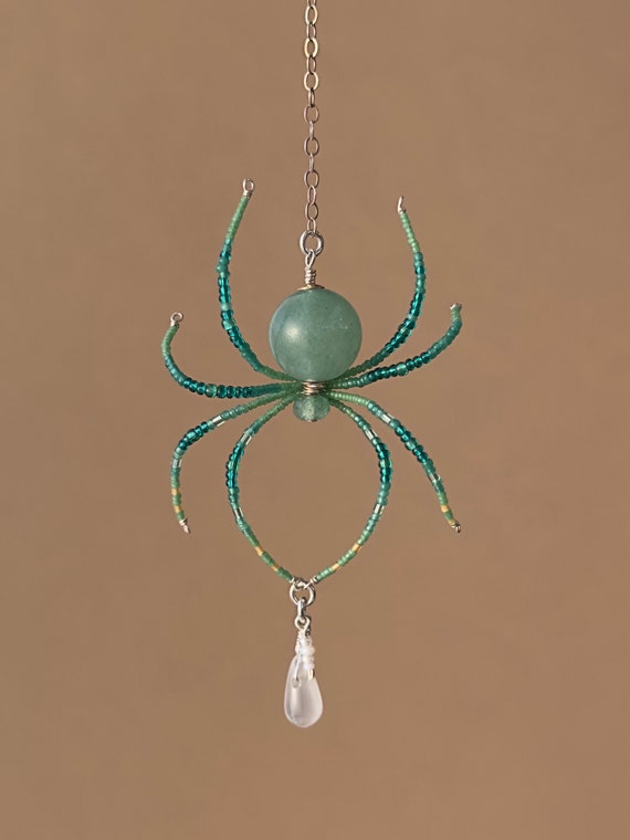 Beaded spider, spider pendant, spider charm, handmade spider, spider jewelry, spider necklace, spider ornament, sterling silver spider
