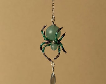 Beaded spider, spider pendant, spider charm, handmade spider, spider jewelry, spider necklace, spider ornament, sterling silver spider