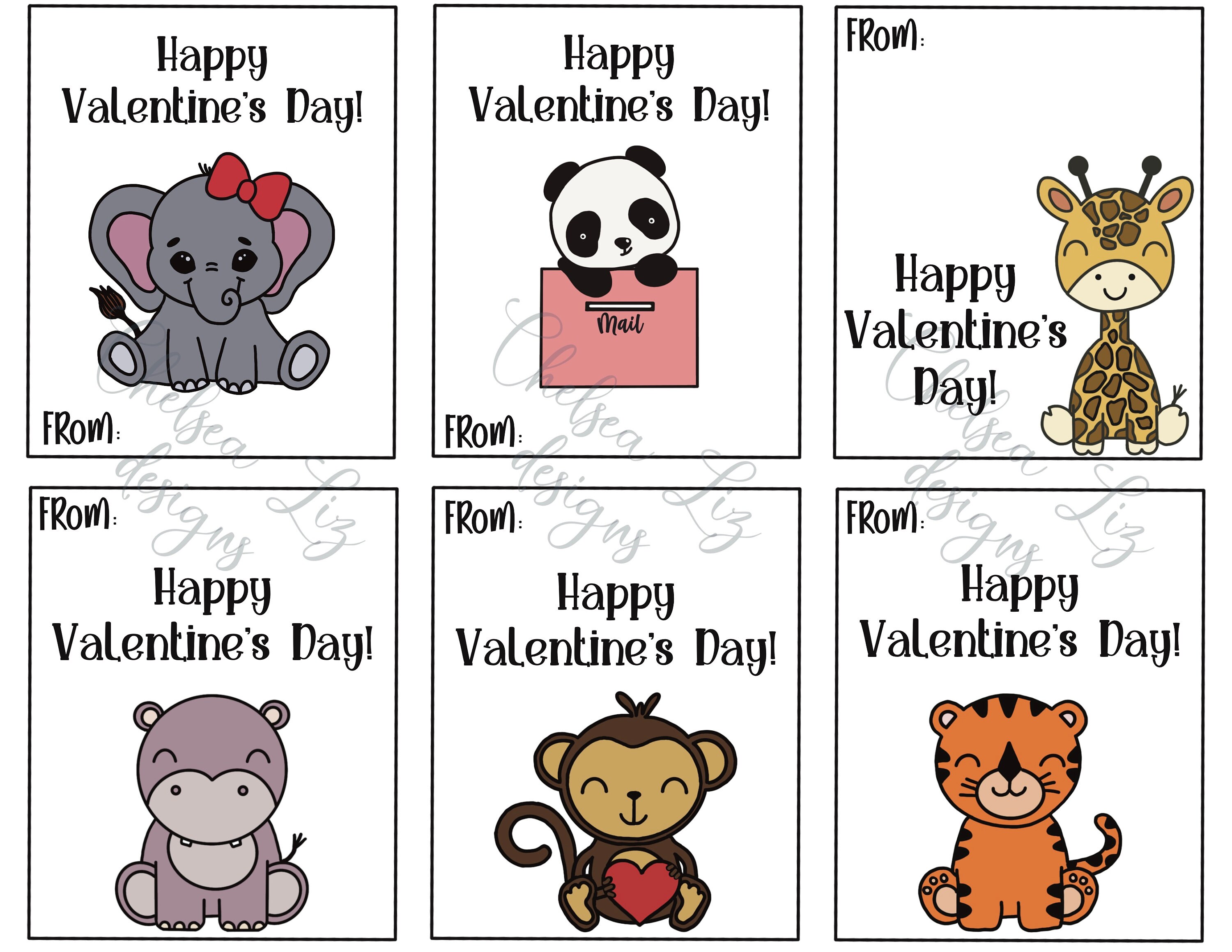 Digital Download Valentine Cards | Wild Animal Valentines Day Cards ...