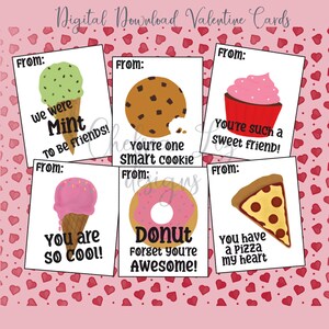 Digitaler Download Valentinskarten | Essen Valentinstag Karten | SOFORTIGER DOWNLOAD | Druckbare Valentinstagskarten für das Klassenzimmer
