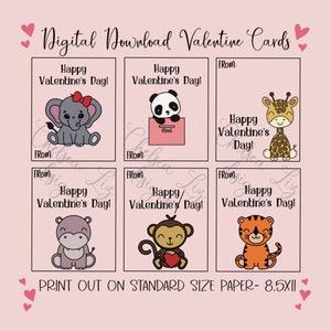 Digital Download Valentine Cards | Wild Animal Valentines  Day Cards | INSTANT DOWNLOAD | Printable Classroom Valentine’s Day Cards