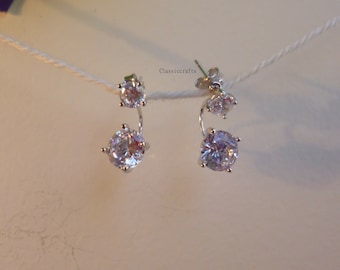 Brand New handmade Solid 925 sterling silver double Swiss created diamond stud earrings