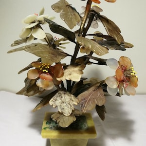 Vintage China Export Jade steen bonsai Boom gele Steen Basis 1950S