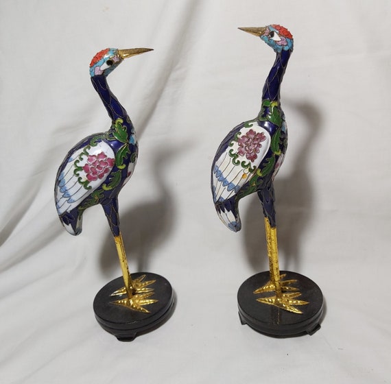 Vintage a Pair of Chinese Cloisonne Cranes H28cm Etsy