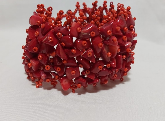 Vintage red coral  beads bracelet W4.5cm * L17-18… - image 3