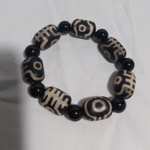 Antique Tibet DZI agate bracelet L19-20cm W47g
