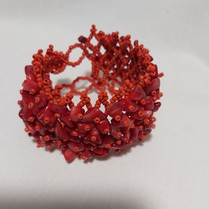 Vintage red coral  beads bracelet W4.5cm * L17-18cm  Weight: 47g