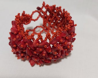 Vintage red coral  beads bracelet W4.5cm * L17-18cm  Weight: 47g