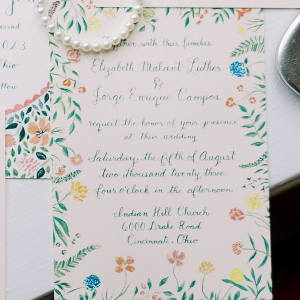 Handwritten Custom Floral Watercolor Wedding Invitation