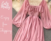 Victorian Vintage Cottagecore Dress-A Line Dress-Milkmaid Dress-Renaissance Dress-Prairie Dress-French Dress-Fall Dress