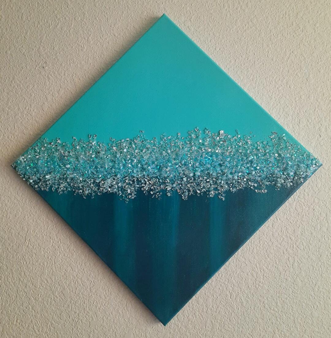 Teal and Turquoise Crushed Glass Wall Decor Etsy
