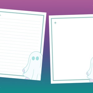 Pastel Ghost Stationary Bundle, Lined and unlined, Printable Letter Paper, Letter Writing Set