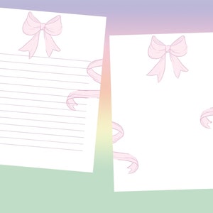 Ribbons and Bow Stationary Bundle, Lined and unlined, Printable Letter Paper, Letter Writing Set