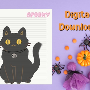 Spooky Cat Halloween Stationary, Lined and unlined, Printable Letter Paper, Printable Stationary, 8.5 x 11 and A4 Journaling Pages