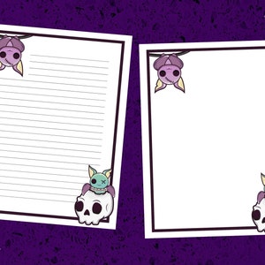 Cute Bat and Skull Stationary Bundle, Lined and unlined, Printable Letter Paper, Letter Writing Set