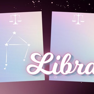 Pastel Libra Zodiac Sign Stationary Bundle, Lined and unlined, Printable Letter Paper, Letter Writing Set, 8.5 x 11 Journaling Pages