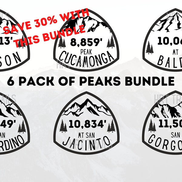 So Cal 6 Pack of Peaks Bundle Window Decal Hiking Backpacking Summit
