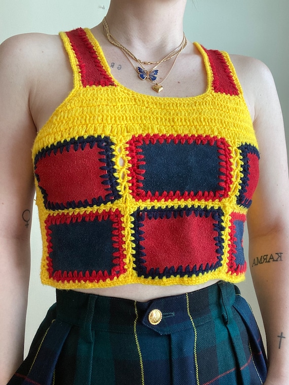 60s/70s Charlie’s Girls Crochet Suede Tank Top