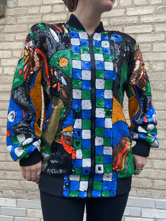 1980s Sequin Bomber Art Piece Jacket