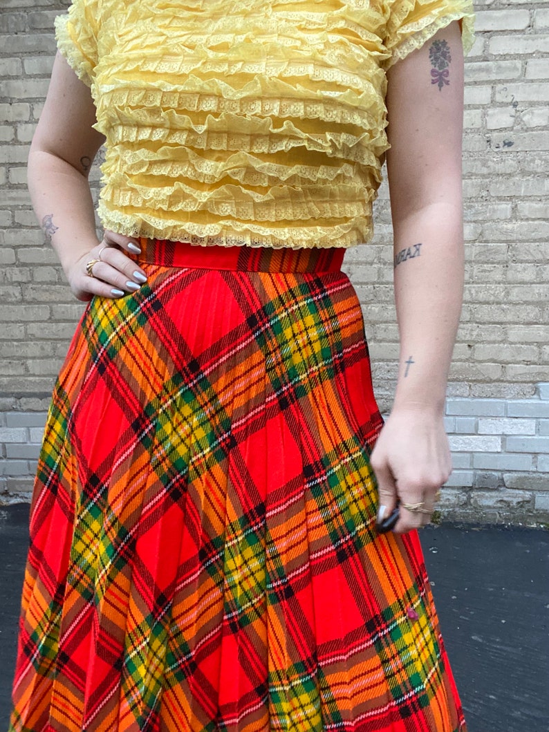 70’s Vibrant Red Green and Yellow Plaid Maxi Skirt main image 0