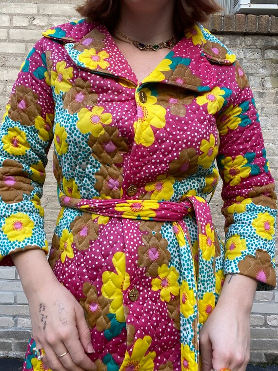 Floral 1960s/70s Vintage Quilted Maxi Robe - image 1
