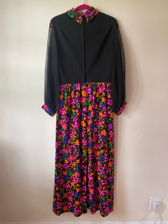 1970s Neon Floral Maxi Dress - image 6