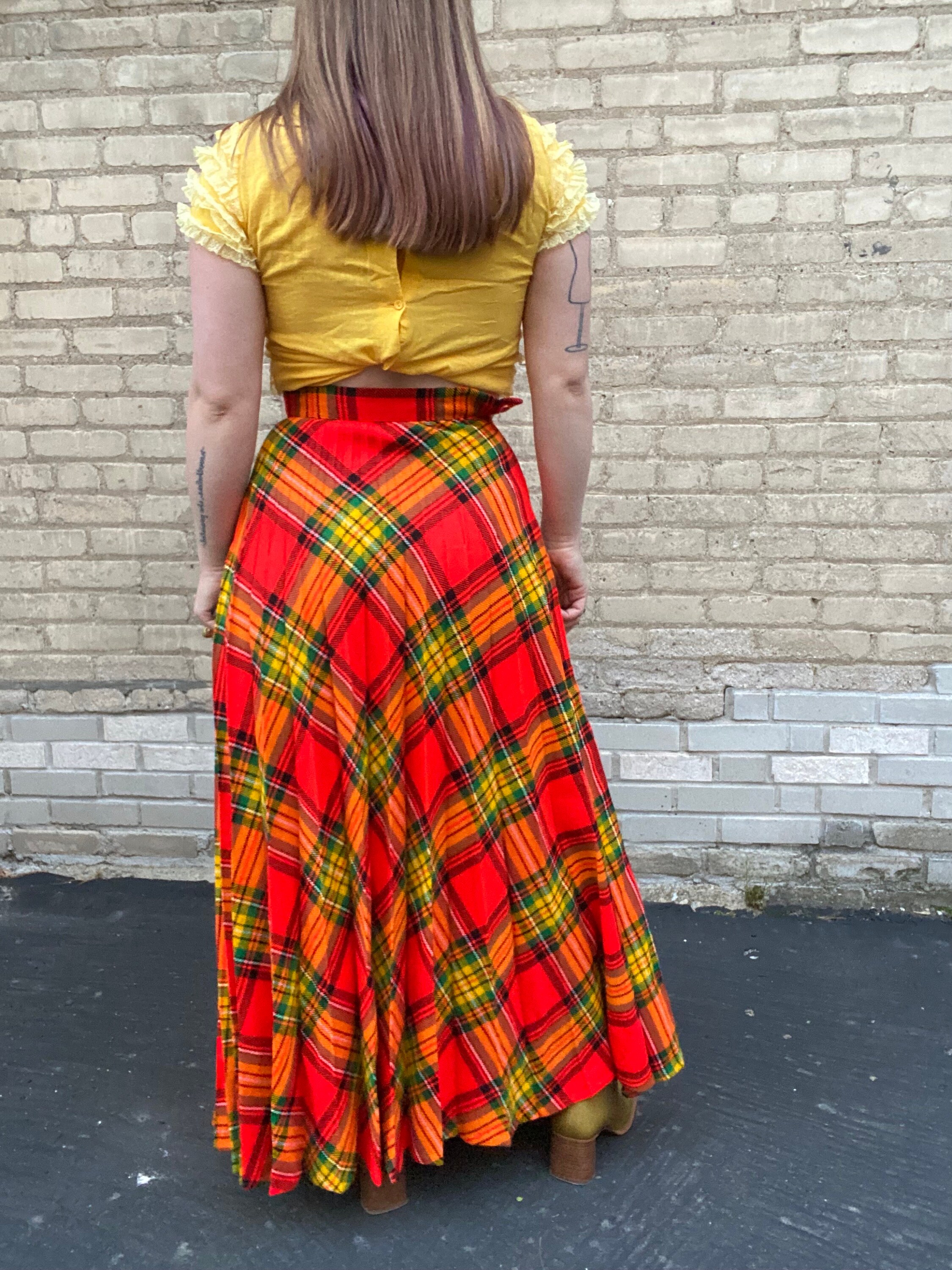 70’s Plaid Pleated Mini Skirt Plaid Wrap Skirt main image 0