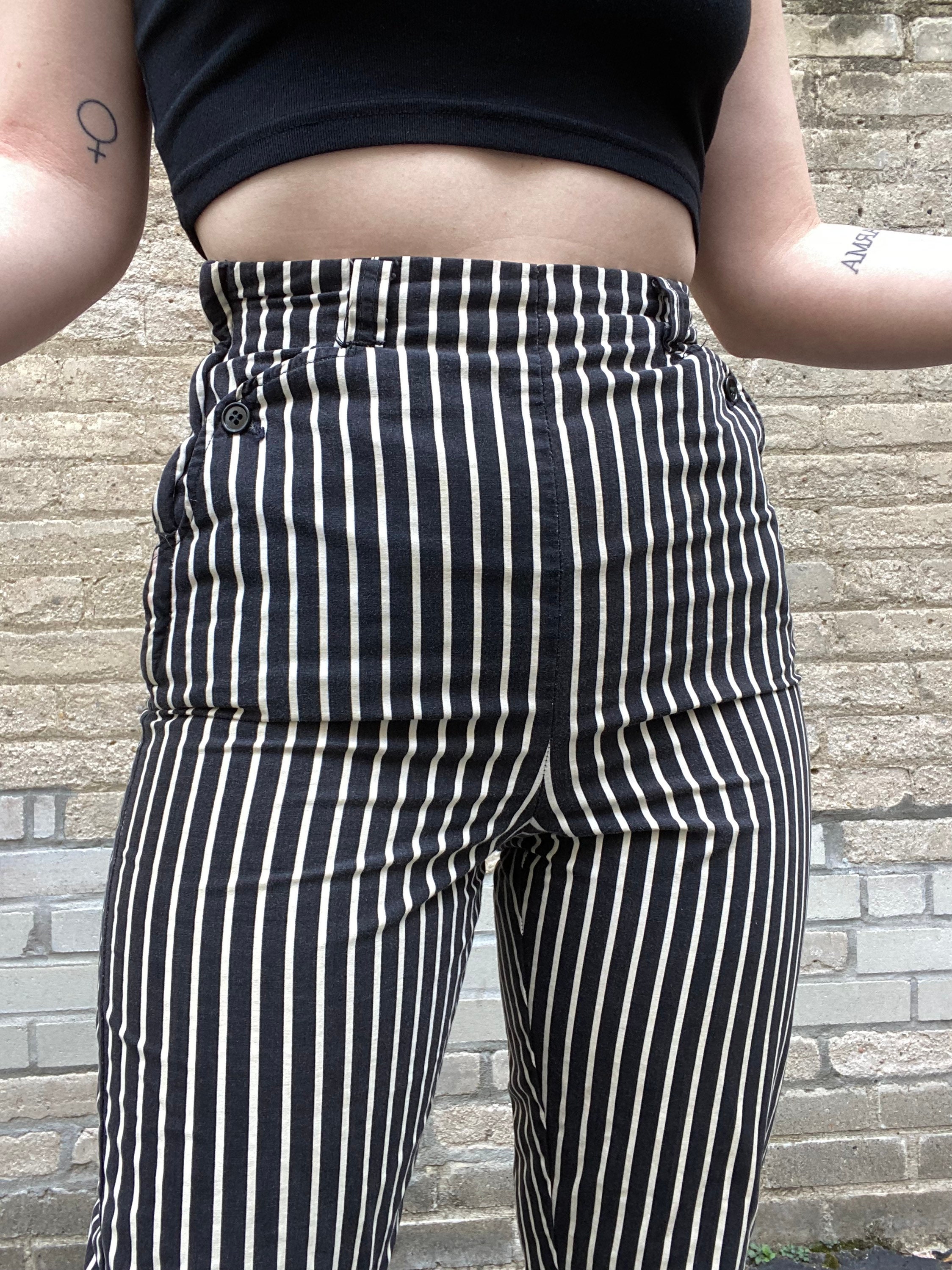 black and white stripe trousers