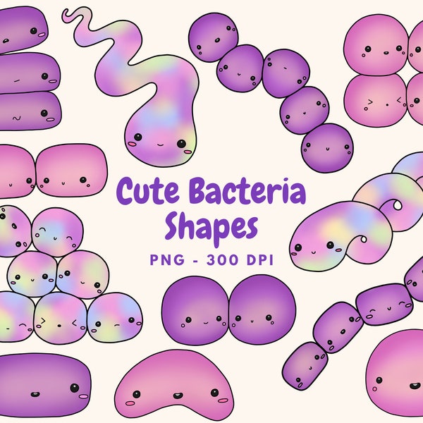 Cute Bacteria Shapes Morphology Arrangement Clip Art Digital Download, Cells, Gram Stain, Biology Clip Art , Kawaii, Hand Drawn Clip Art