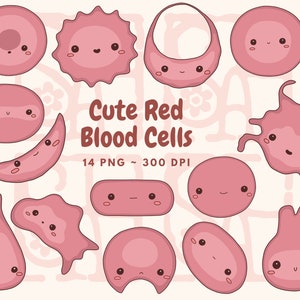 Niedliche rote Blutkörperchen Morphologie Clip Art, Hämatologie, niedlich Biologie medizinische Labor Technik MLS Clip Art, Kawaii, handgezeichnete Clip Art